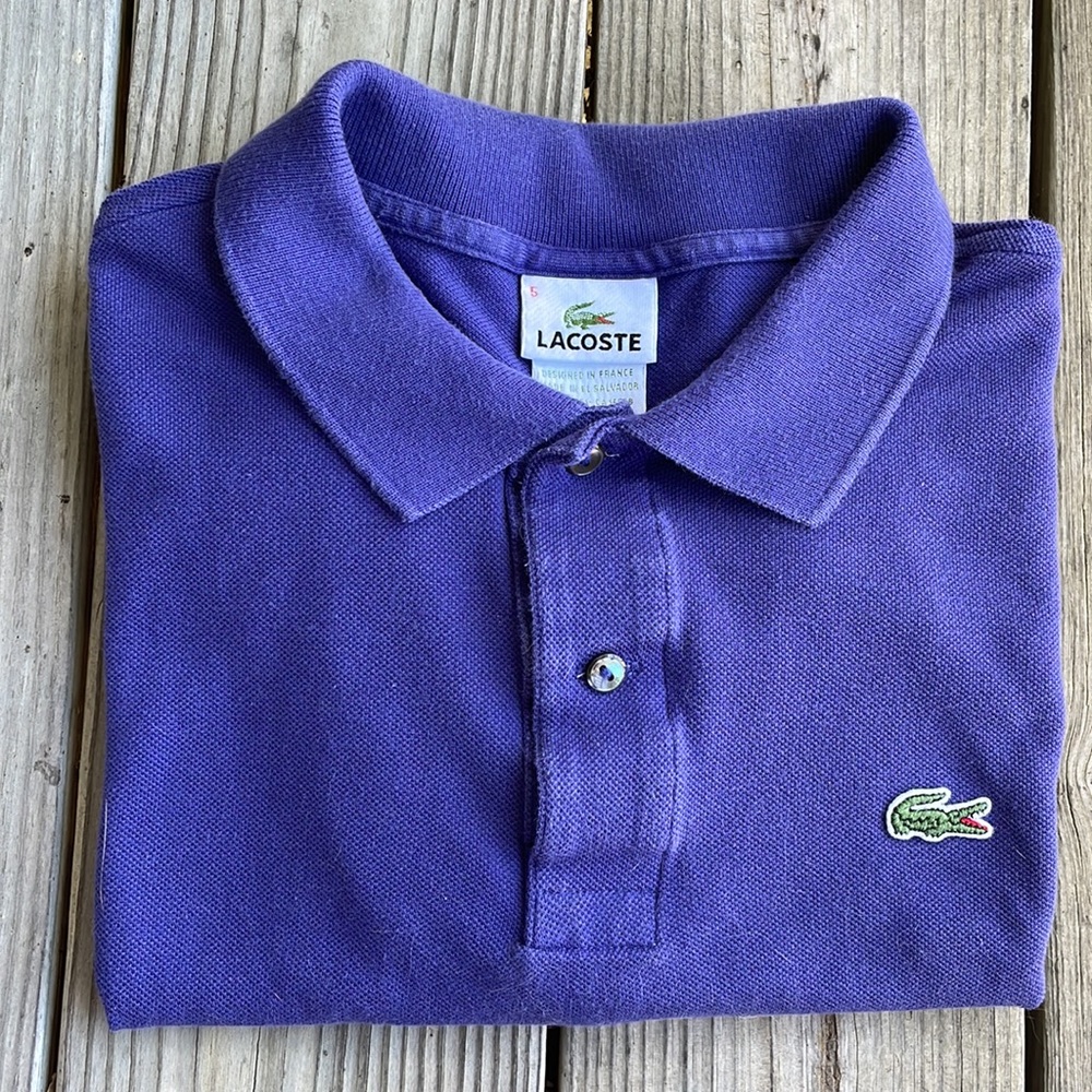 🐊 Vintage Lacoste Polo Shirt Size 5 Purple Blue Crocodile Logo Preppy